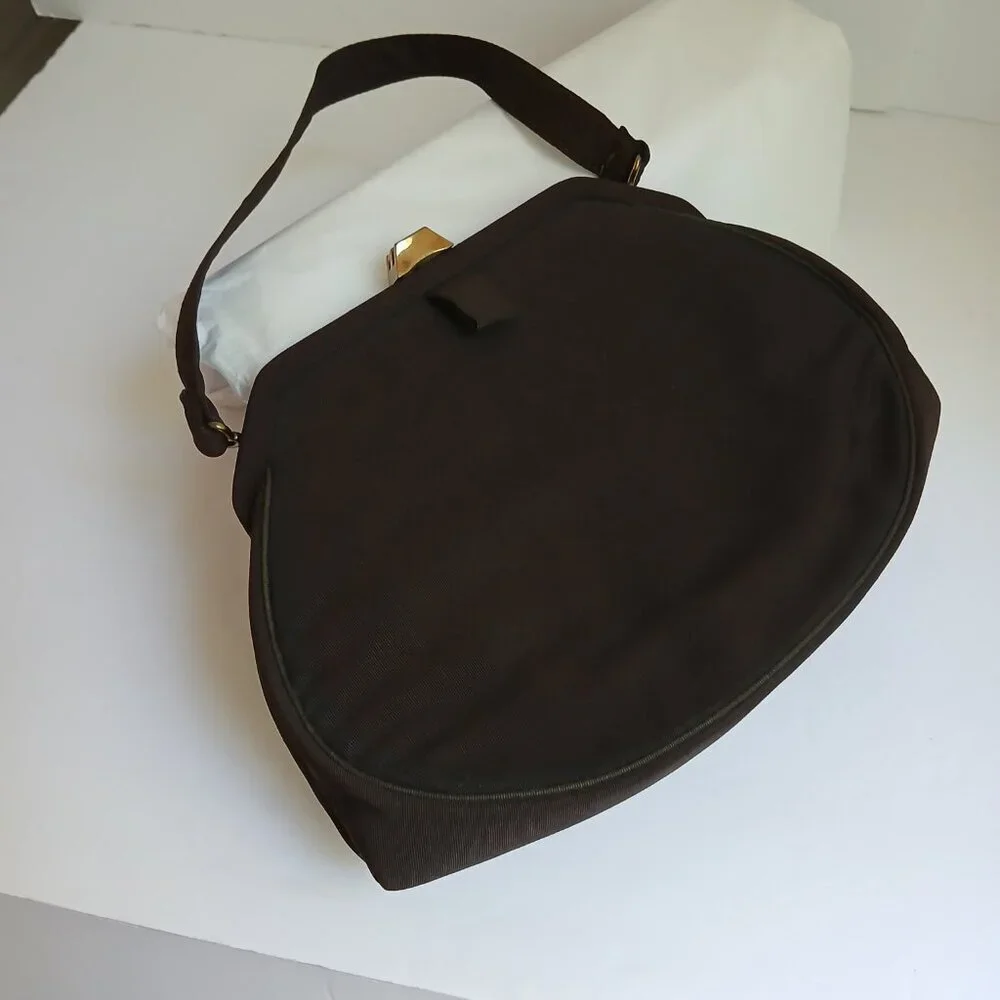 Vintage Brown Grosgrain Gold Art Deco Clasp Handbag with Cute Attached Purse